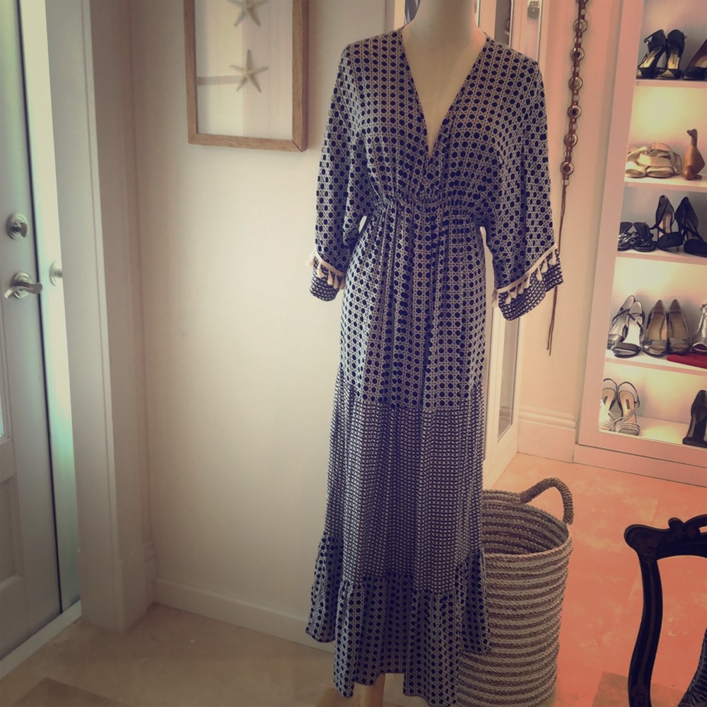 Breezy black and white rayon maxi dress boho